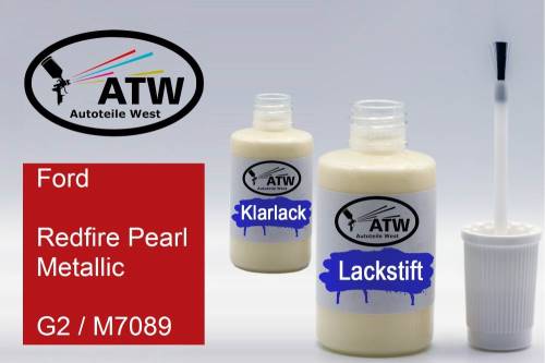 Ford, Redfire Pearl Metallic, G2 / M7089: 20ml Lackstift + 20ml Klarlack - Set, von ATW Autoteile West.